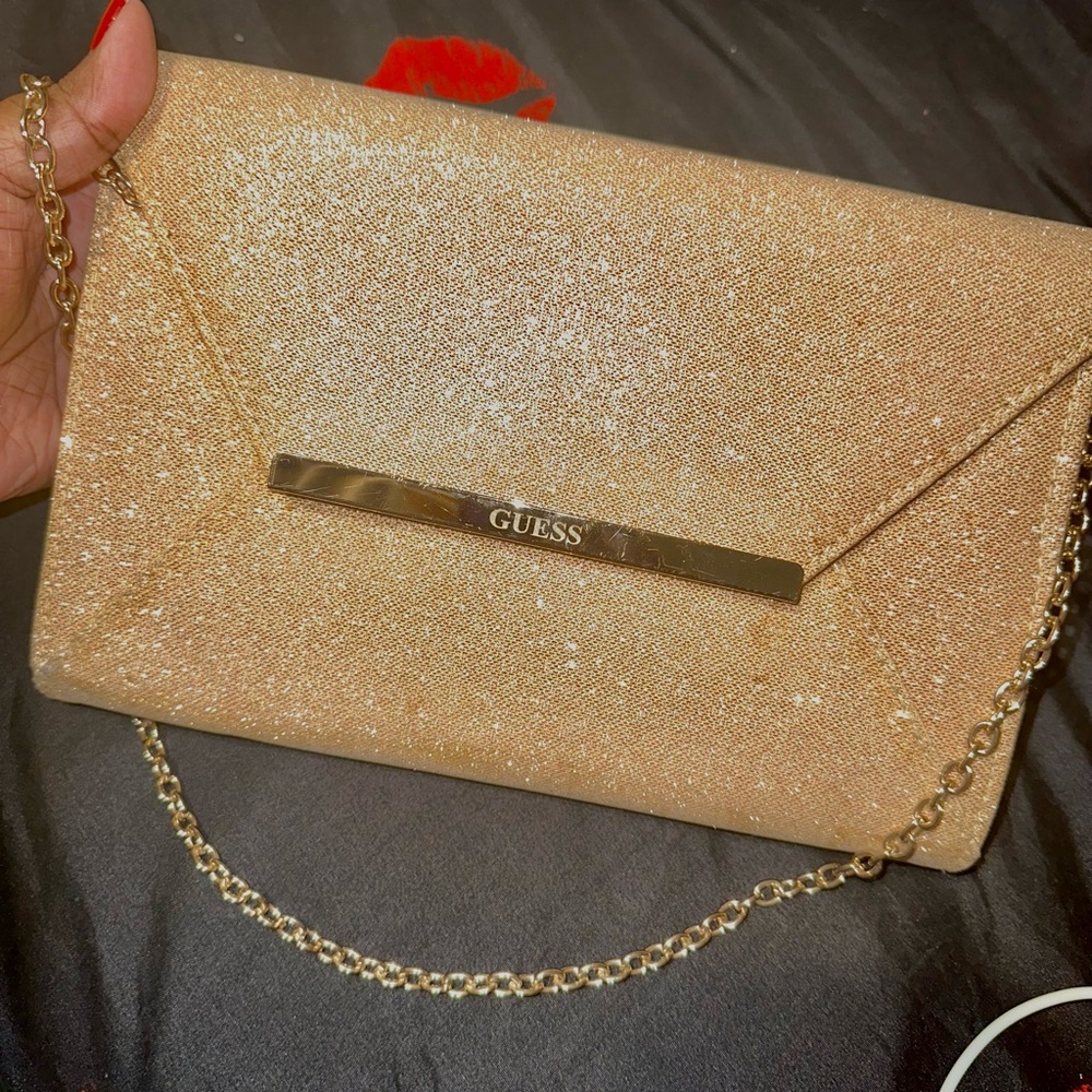 Guess Sparkling Gold Clutch with Chain